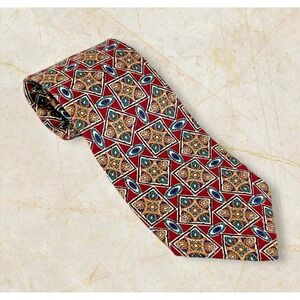 Vintage Burberrys London‎ 100% Silk Necktie Hand Sewn Medallion Print Art Deco